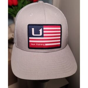 Huk Fishing American Flag Trucker Hat Gray Mesh Back One Size Fits Most Surfing
